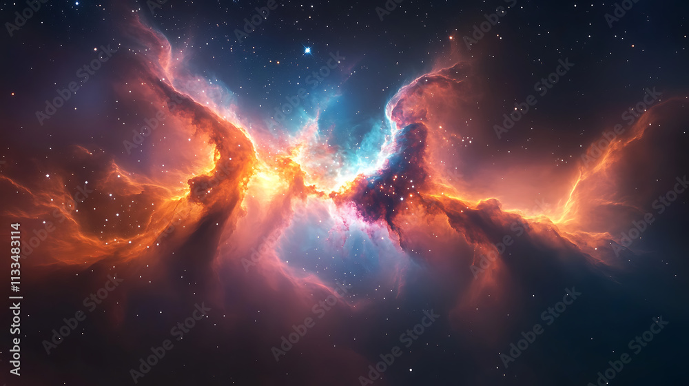 Fototapeta premium Colorful cosmic nebula showcasing vibrant gases and stars in deep space