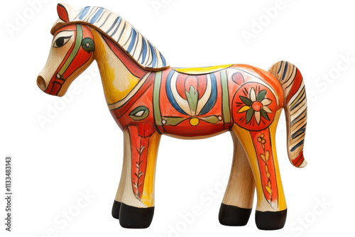 Traditional Swedish Dala Horse with Bright Colors and Intricate Hand-Painting with isolated on transparent background photo