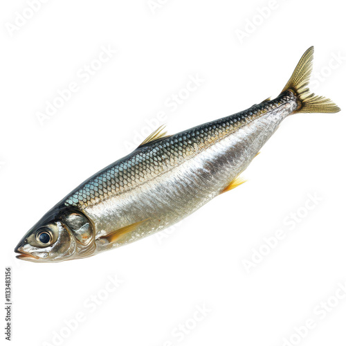 Baltic herring fish displayed on a transparent background, showcasing its shiny scales and distinct shape, Baltic herring fishisolated on transparent background Fresh fish object photo