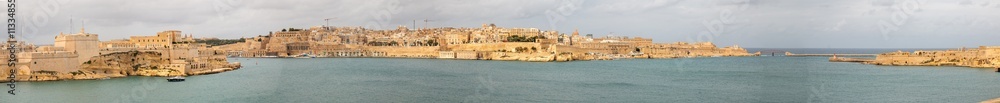 Valletta (il-Belt Valletta) massive fortification city wall and Fort St. Angelo from harbour Xlokk South Eastern Region of Malta