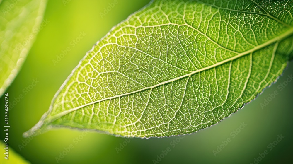 Fototapeta premium Close-up Macro Photography of Vibrant Green Leaf Veins, Nature's Intricate Detail Captured