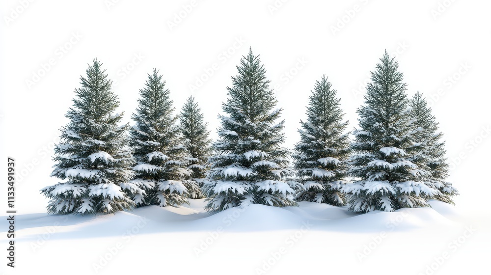 Fototapeta premium Christmas trees with snow isolated on white background