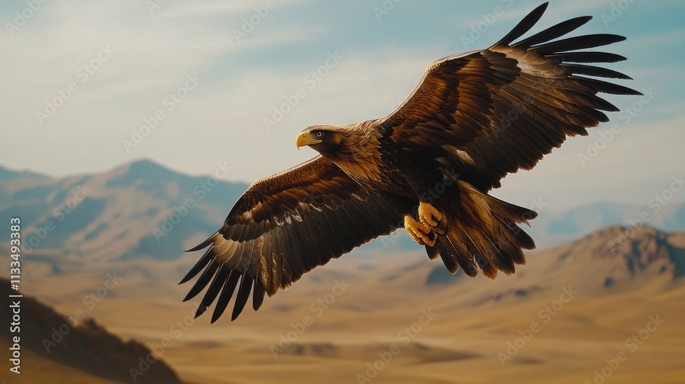 Fototapeta premium Majestic Eagle Soaring Over Desolate Landscape