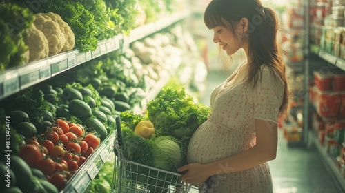 Pregnant Woman Shopping for Healthy Produce at Supermarket photo