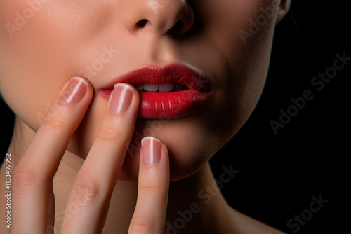 Close view of lips, expressing fervent desire and alluring seduction. photo