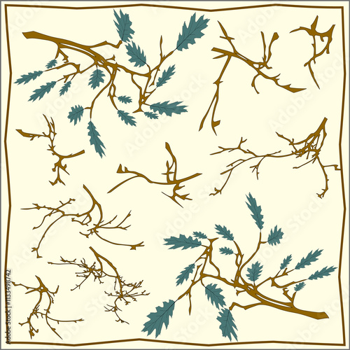 Seamless pattern with tree branches silhouette. Napkin, napkin with original design. 