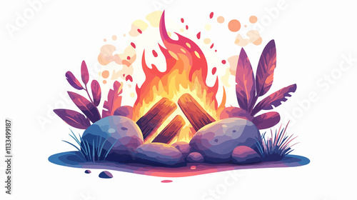 Stunning Burning Bonfire with Wood and Stones Vector Illustration photo