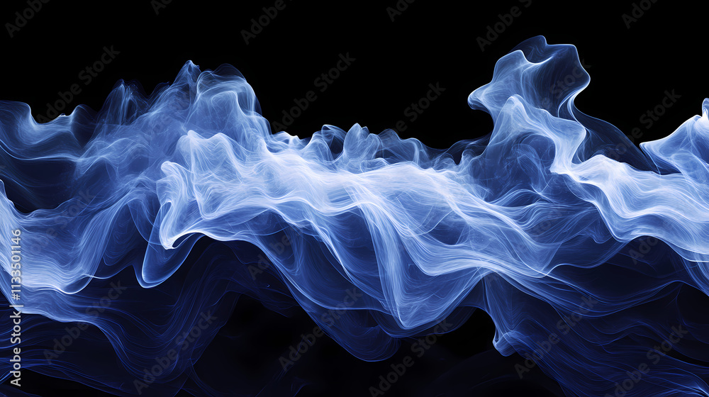 Fototapeta premium Abstract blue smoke waves on black background. Wisp. Illustration