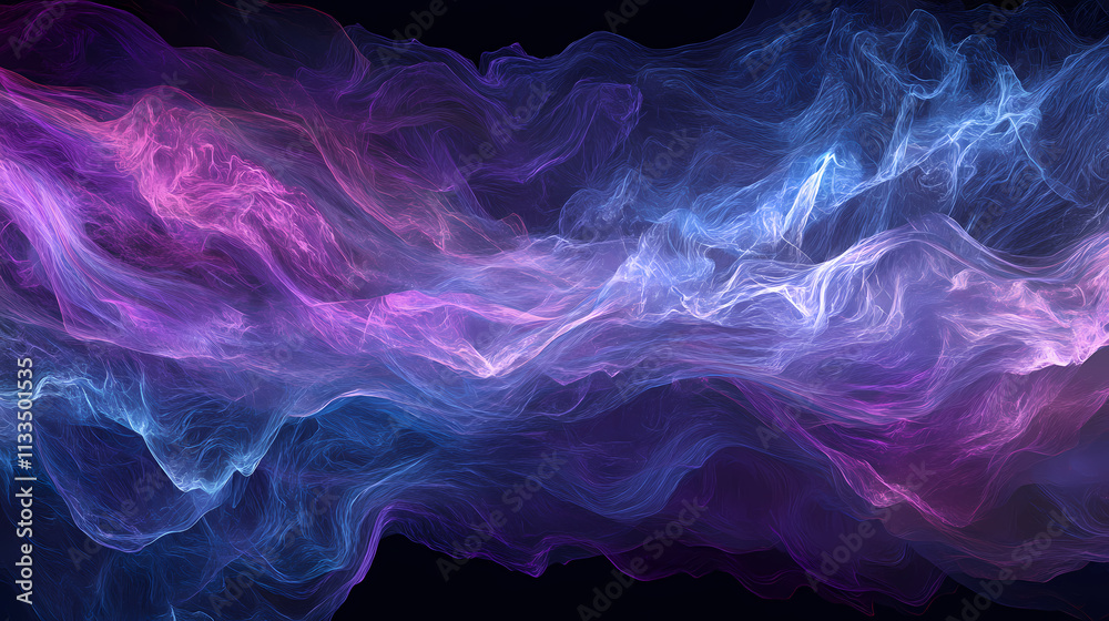 Fototapeta premium Abstract flowing light trails in blue and purple hues. Wisp. Illustration