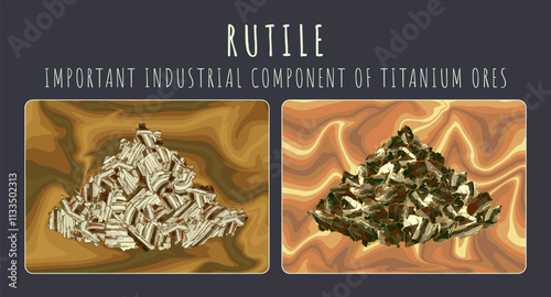 Vector illustration of Rutile. ORE FOR INDUSTRIAL PRODUCTION OF TITANIUM
