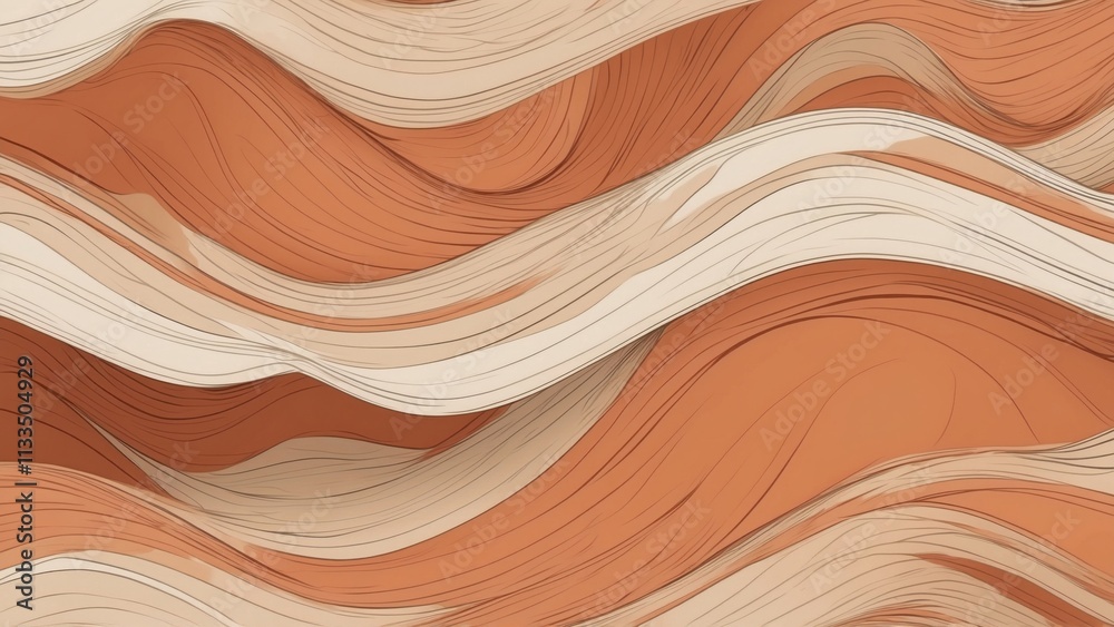 Obraz premium Wavy abstract wallpaper with warm earth tones and soft flowing lines for modern design aesthetics