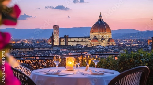 Taking in the delightful and charming balcony view of Florences magnificent Duomo set against a breathtaking sunset sky