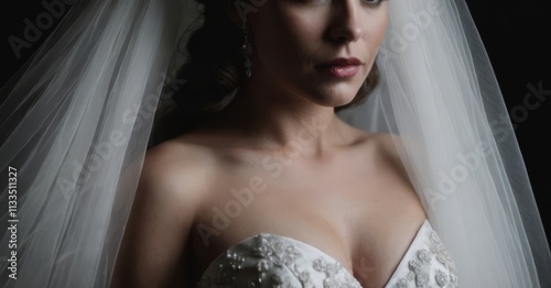 portrait of a bride, woman with a bridal dress, marriage on white photo