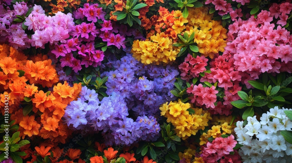 Vibrant Rainbow of Azaleas: A Blossoming Tapestry of Color