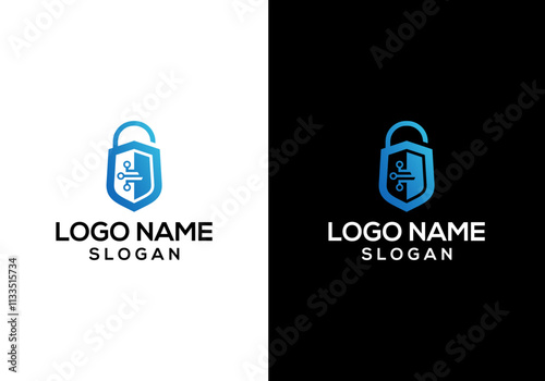 Internet Technology logo design and padlock with circuit logo.
Cyber ​​security and information technology logo. Data protection and privacy information management system vector design.