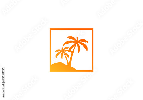 island logo design with palm trees and sunset. photo