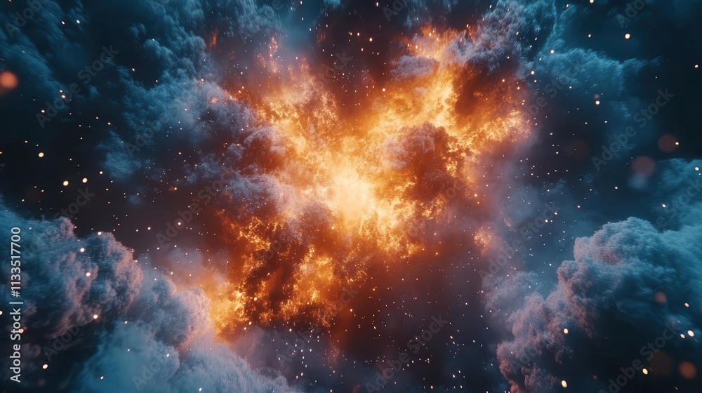 Obraz premium A symbolic glowing explosion overlay representing the dramatic execution of a bold strategy, cinematic tones