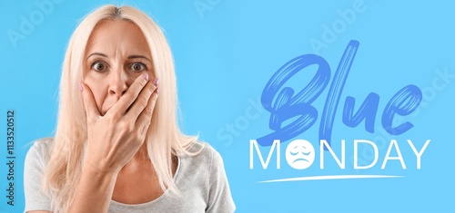 Fotografia Worried mature woman and text BLUE MONDAY