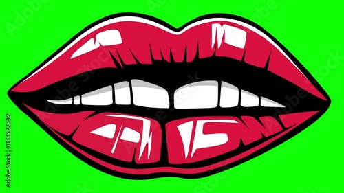 lips red lipstick animation. kiss mark motion on green screen background. animated 4k chroma key