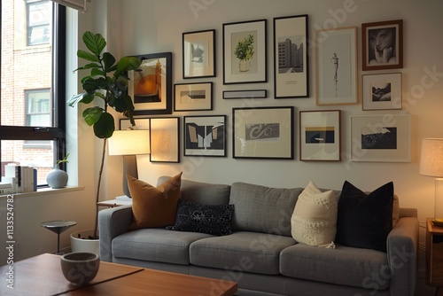 modern living room with image frames photo