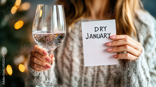 Dry January Theme with Festive Glass of Water for Alcohol-Free Celebration Healthy Month