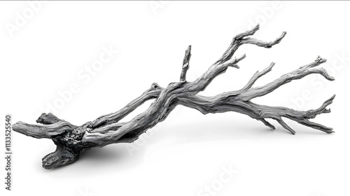 black and white photography of an old dry and broken tree branch white background