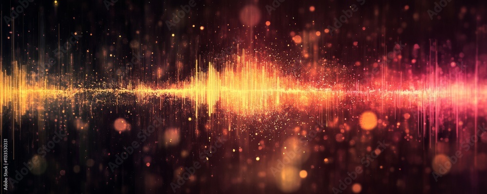 Fototapeta premium Sound waves breaking apart into particles in a digital explosion, frequency disintegration, audio concept