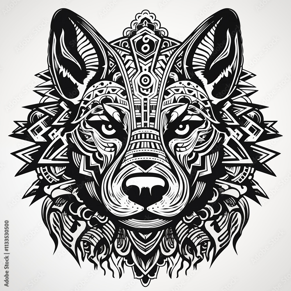 Fototapeta premium Polynesian Tribal Dog Illustration, Print for T-Shirt