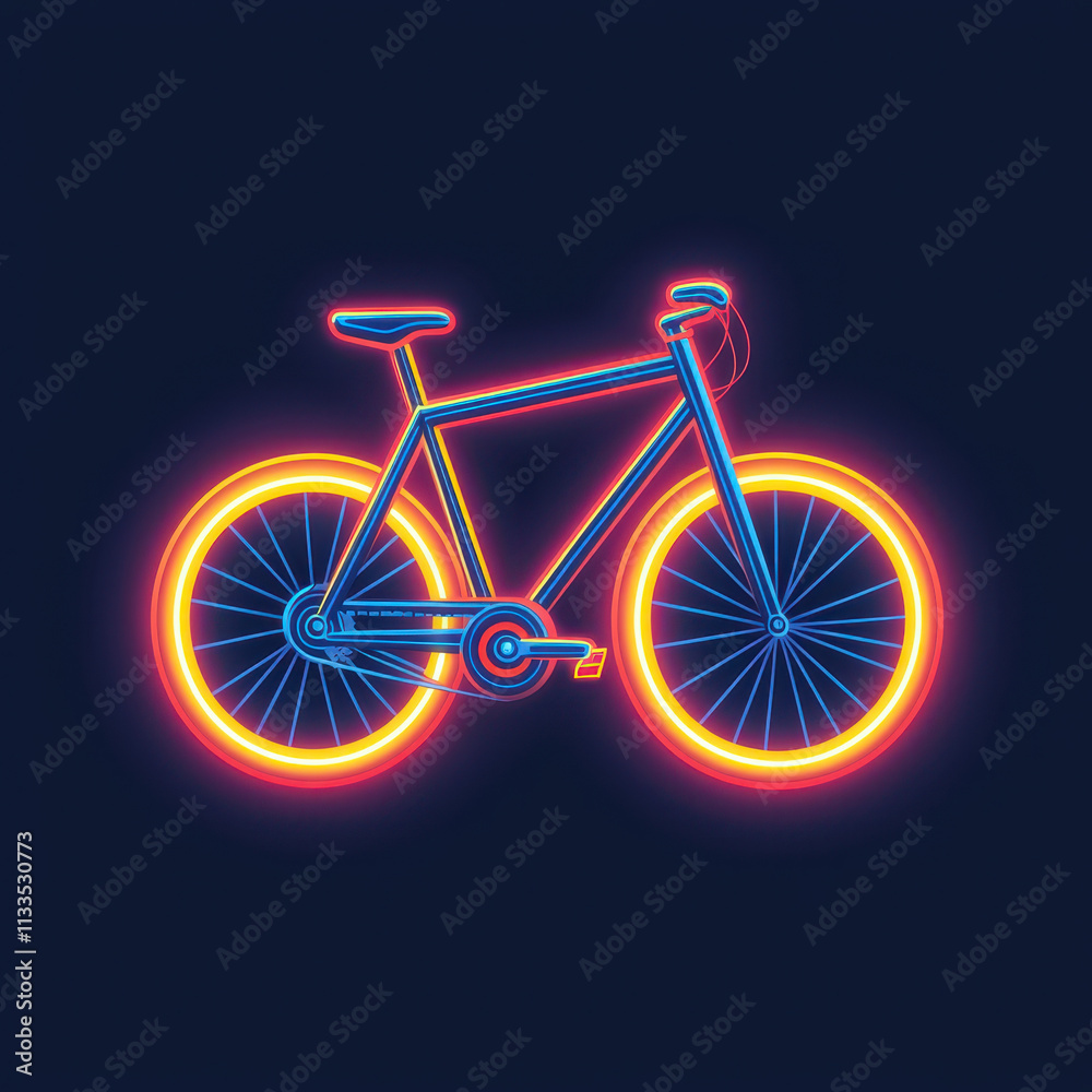 Fototapeta premium Neon bicycle with glowing wheels on dark background