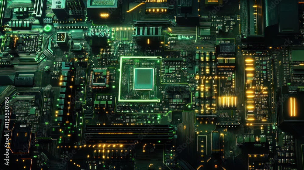 Fototapeta premium Glowing Circuit Board: A Futuristic Technological Marvel