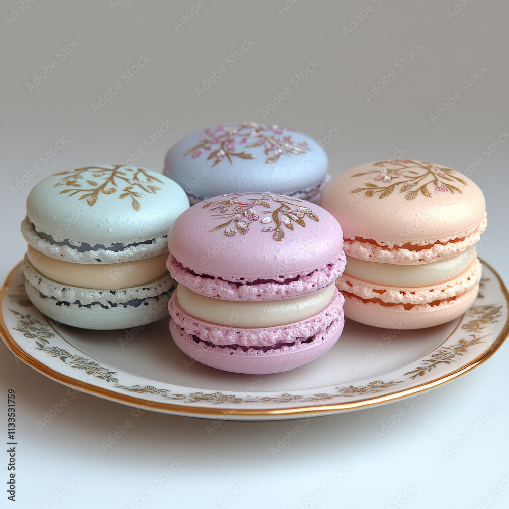 Fototapeta premium 3 pastel-colored macarons in various flavors
