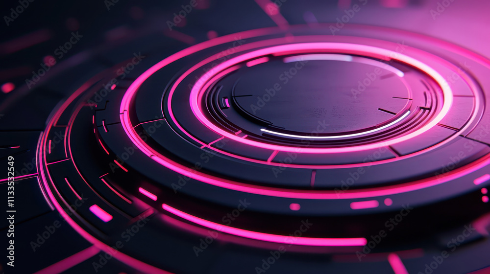Obraz premium Futuristic close up of circular design with vibrant pink accents, showcasing intricate patterns and sleek surface