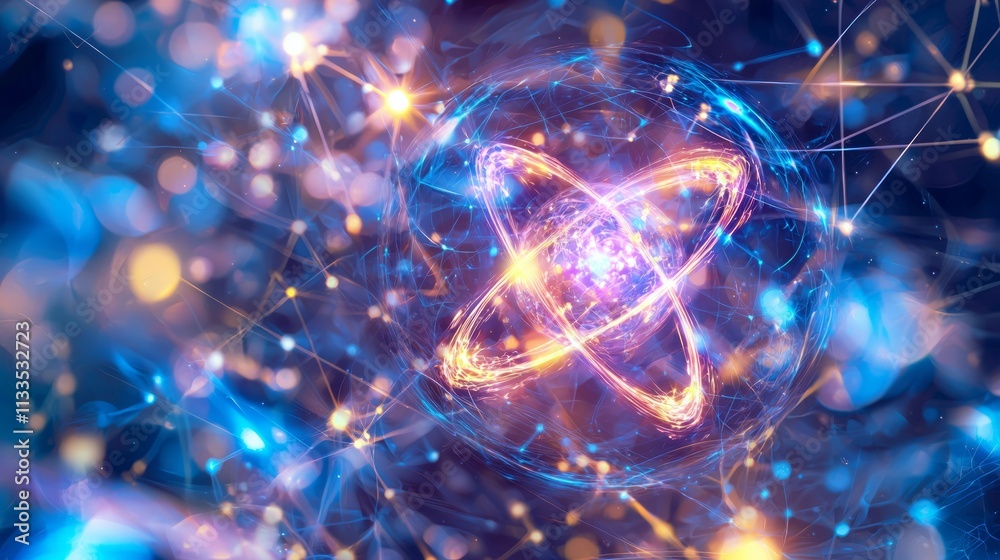 Obraz premium Intriguing Quantum Mechanics: Colorful Nanoscale Molecular Dynamics Concept Artwork