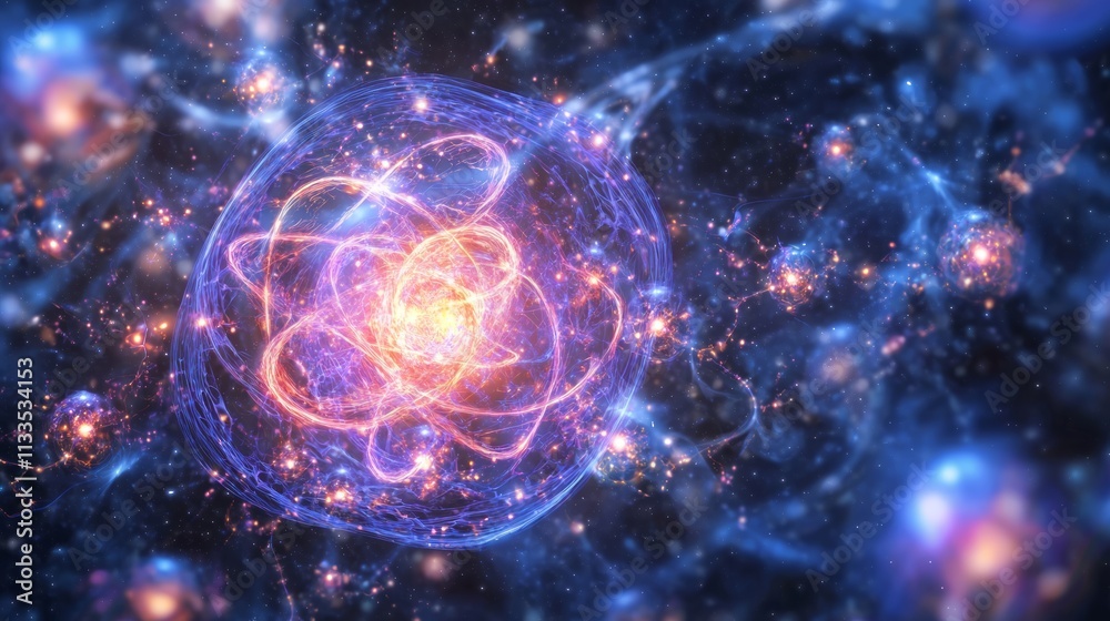 Obraz premium Quantum Interference Symphony - Photorealistic Artwork of Intricate Light Patterns in Cosmic Darkness