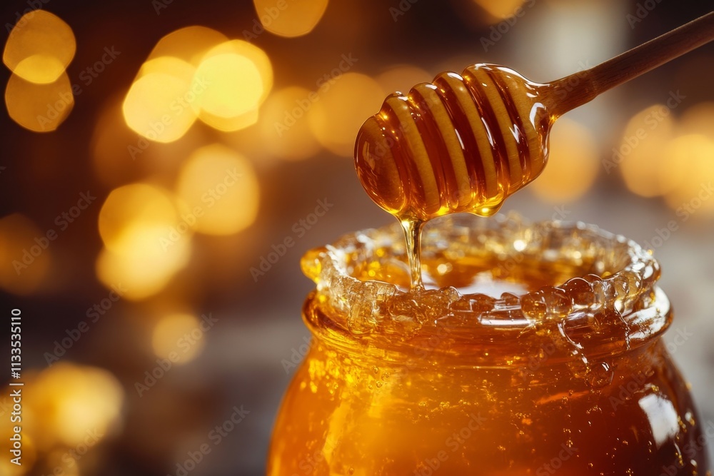 Honey Drizzle into Jar: Sweet Golden Honey