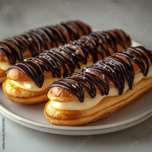 Golden eclairs filled with vanilla cream