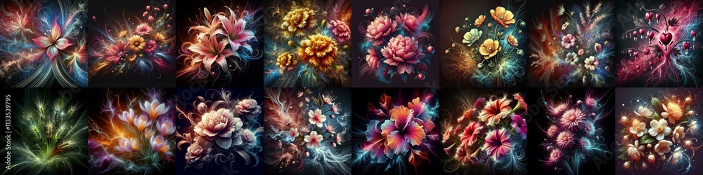 Plasma explosion flowers. AI generated illustration Plasma explosion flowers. AI generated illustration