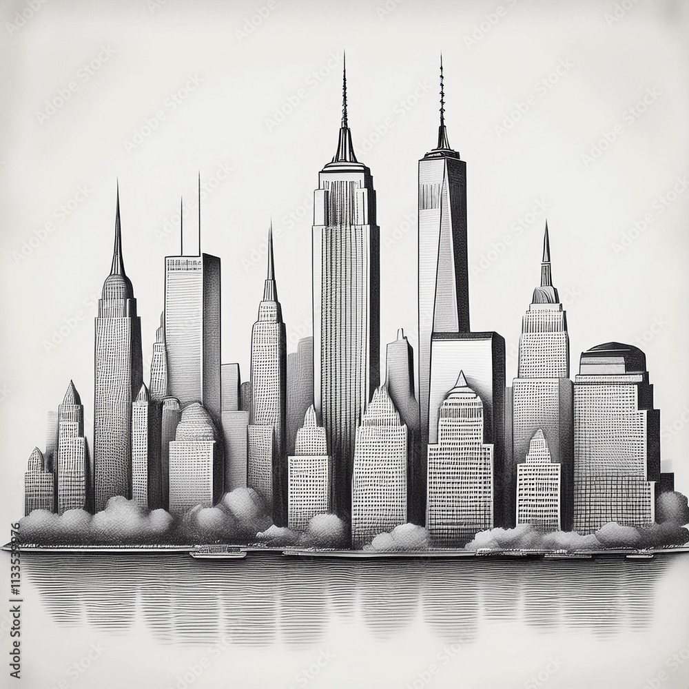 Fototapeta premium New York cityscape icons showcasing artistic silhouettes and contemporary skyline design for creative projects.