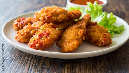 Crunchy Korean Fried Chicken Tenders with Spicy Sauce