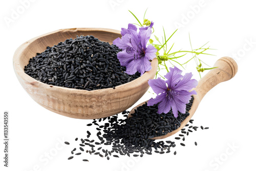 Fresh Black Cumin Seeds Isolated on Transparent Background photo