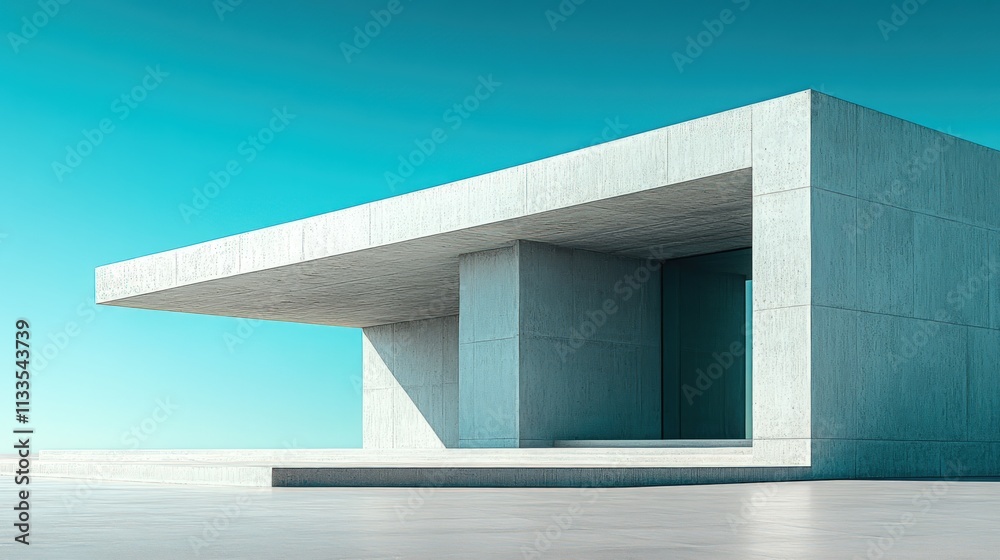 Fototapeta premium Modern concrete structure, minimalist design, bright sky.