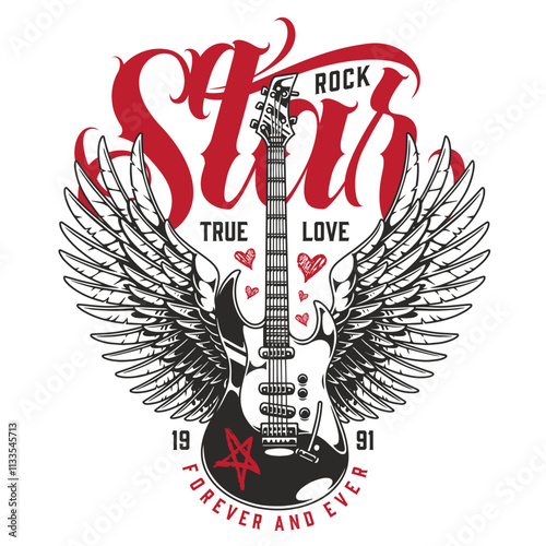 Rock star design with guitar and wings motif