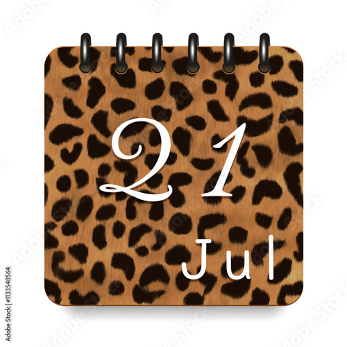 21 July. Leopard print calendar daily icon. White letters. Date day week Sunday, Monday, Tuesday, Wednesday, Thursday, Friday, Saturday.