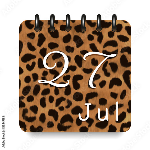27 July. Leopard print calendar daily icon. White letters. Date day week Sunday, Monday, Tuesday, Wednesday, Thursday, Friday, Saturday.