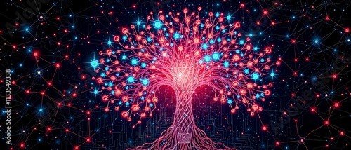 Vibrant Cybernetic Tree of Life in Glowing Colors | Abstract Data Visualization photo