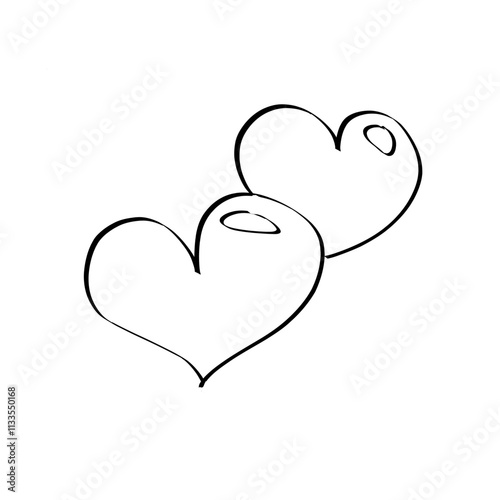 Two hand drawn heart icons. Black stroke on white background. Isolated on white background vector illustration