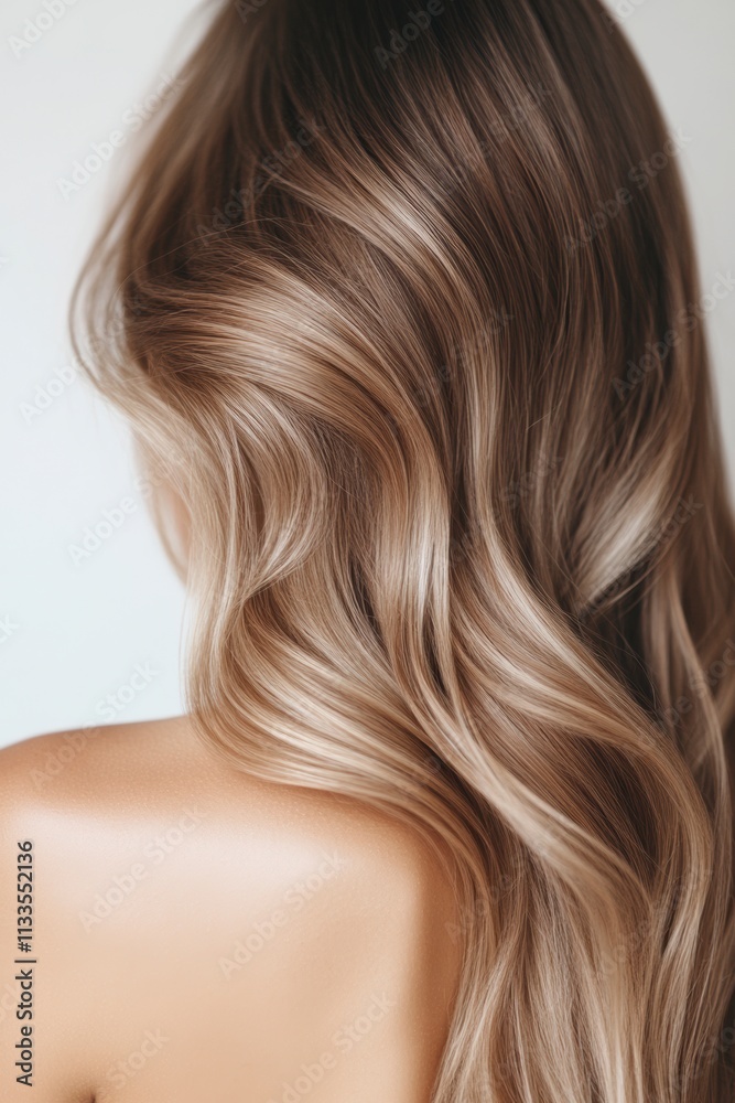 Back view of platinum blonde waves, soft light with an ethereal glow aesthetic photography for social media faceless digital content marketing