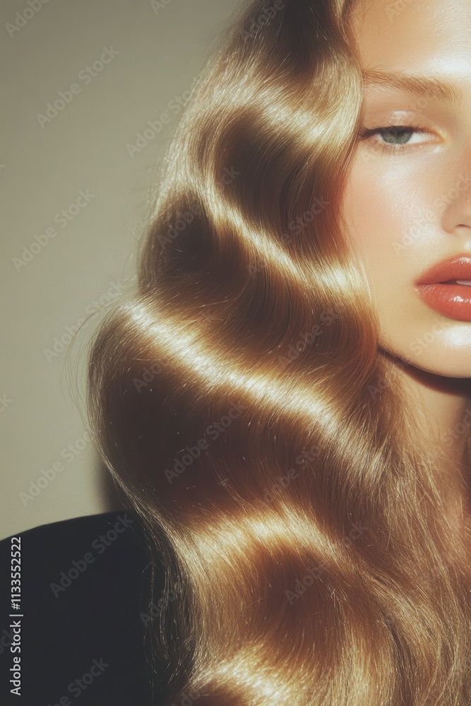 Golden retro hairstyle with side profile for beauty campaigns