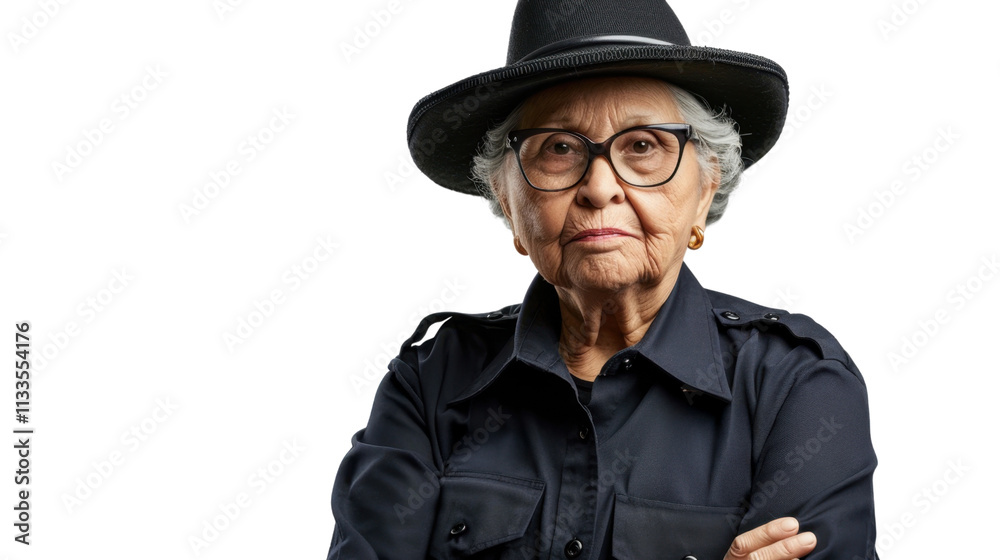 A police officer mexican senior woman on white background A police officer mexican senior woman on white background
