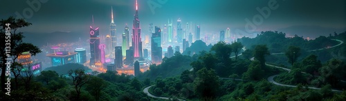 Mysterious Cyberpunk Cityscape with Neon Lights